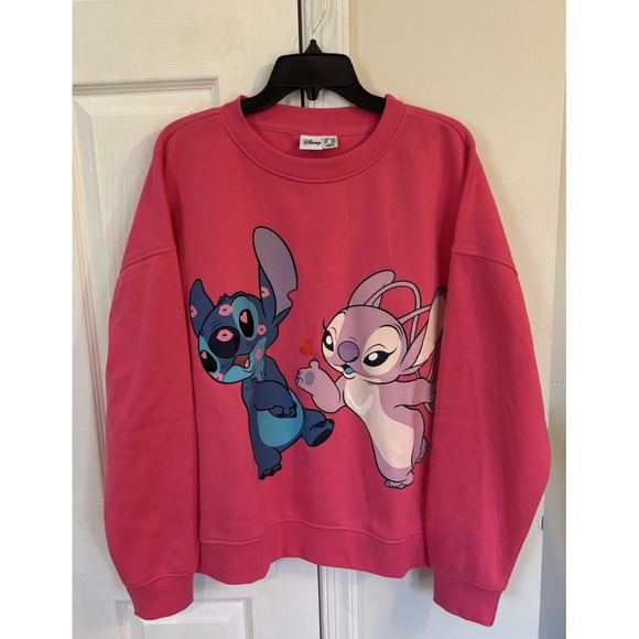 Disney Tops - Disney Stitch And Angel Sweatshirt Women's Sz L Pink Soft